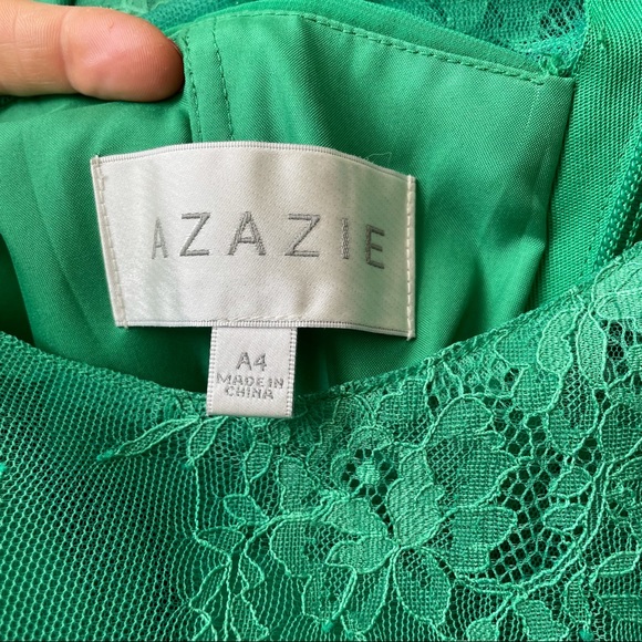 Azazie Green Scalloped Lace Knee Length Dress A4 - Picture 7 of 10